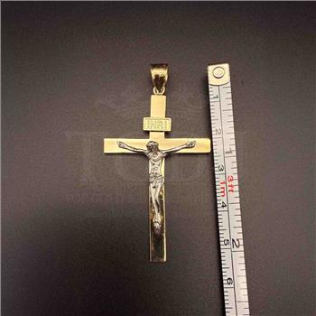 14K Two Tone Gold Crucufix Cross Pendant
