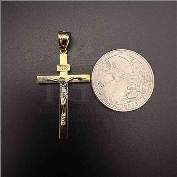 14K Two Tone Gold Crucufix Cross Pendant
