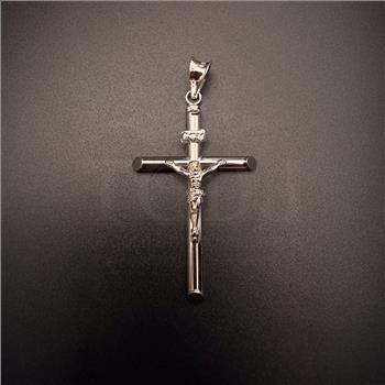 14K White Gold Hollow Round Tube Crucufix