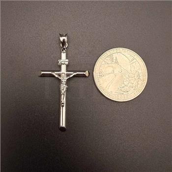 14K White Gold Hollow Round Tube Crucufix