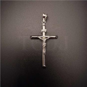 14K White Gold Hollow Round Tube Crucufix