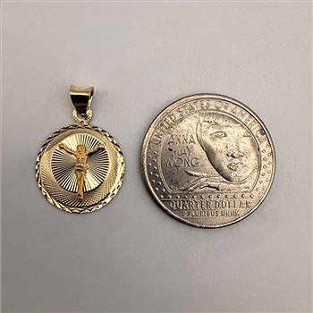 14K Yellow Gold Religious Stamp Pendant