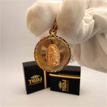 14K Tri Color Gold Religious Stamp Pendant