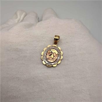 14K Tri Color Gold Mi Bautizo Pendant Oval