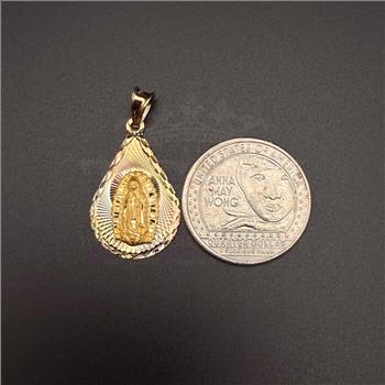 14K Tri Color Gold Religious Stamp Pendant