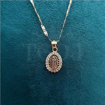 14K Tri Color Gold cubic zirconia Religious Pendant