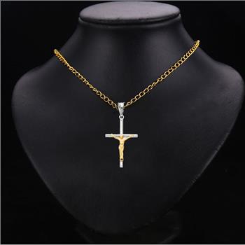14K Two Tone Yellow and White Gold Crucifix Pendant - Suitable for Men & Women - 38 mm X 25 mm