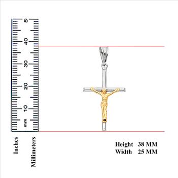 14K Two Tone Yellow and White Gold Crucifix Pendant - Suitable for Men & Women - 38 mm X 25 mm