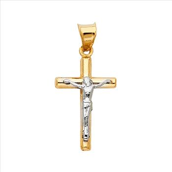 14K Two Tone Yellow and White Gold Crucifix Pendant - Suitable for Men & Women - 20 mm X 12 mm