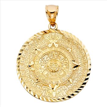 Gold Aztec Charm Mayan Calendar Pendant, 1.6
