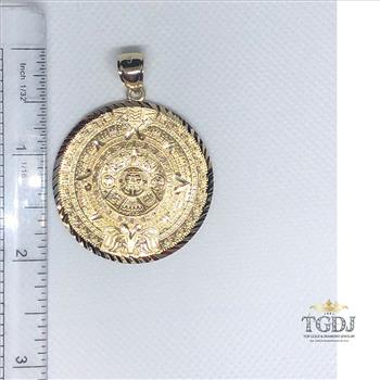 Gold Aztec Charm Mayan Calendar Pendant, 1.6