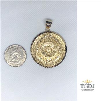 Gold Aztec Charm Mayan Calendar Pendant, 1.6