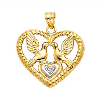 14K Two Tone White Yellow Gold Religious Pendant - 23 mm X 26 mm