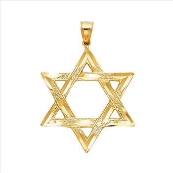 14K Yellow Gold Star of David Pendant - 37 mm X 33 mm