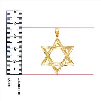 14K Yellow Gold Star of David Pendant - 37 mm X 33 mm