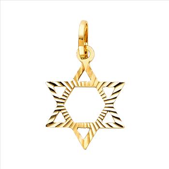 14K Yellow Gold Star of David Pendant - 17 mm X 15 mm
