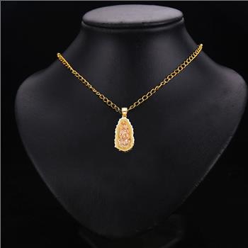  14K Two Tone Rose Yellow Gold Religious Guadalupe Pendant - 16 mm X 09 mm 