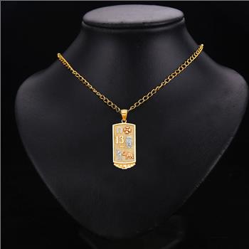 14K Tri Color Yellow Rose White Gold Lucky Pendant - 27mm x 18mm