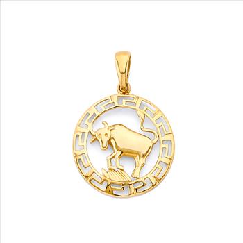  14k Yellow Gold Round Taurus Zodiac Sign Horoscope Constellation Pendant 