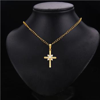 14K Yellow Gold Cubic Zirconia Religious Cross Pendant - 20mm X 15 mm