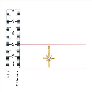 14K Yellow Gold Cubic Zirconia Religious Cross Pendant - 20mm X 15 mm