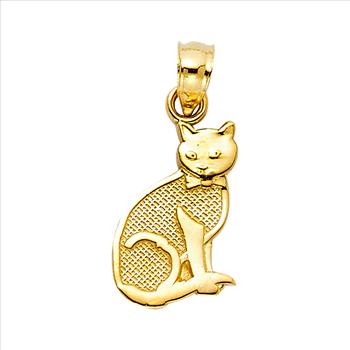 14K Yellow Gold Cat Pendant - 15 mm X 10 mm