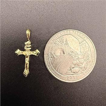 14K Yellow Gold Fancy Tiny Crucufix Pendant