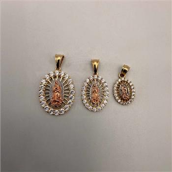 14K  Tri Color Gold Cubic zirconia Our Lady of Guadalupe Pendant