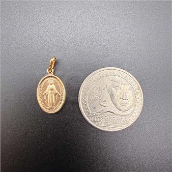 14K Yellow Gold Virgin Mary Medal Pendant