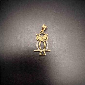 14K  Yellow Gold Cubic zirconia Owl Pendant