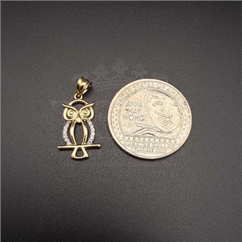 14K  Yellow Gold Cubic zirconia Owl Pendant