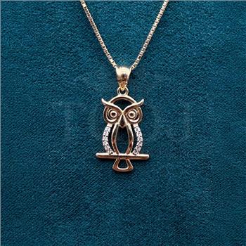 14K  Yellow Gold Cubic zirconia Owl Pendant