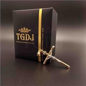 14K Two Tone Gold Hollow Round Tube Crucufix