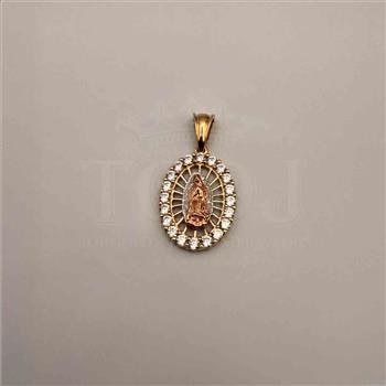 14K  Tri Color Gold Cubic zirconia Our Lady of Guadalupe Pendant