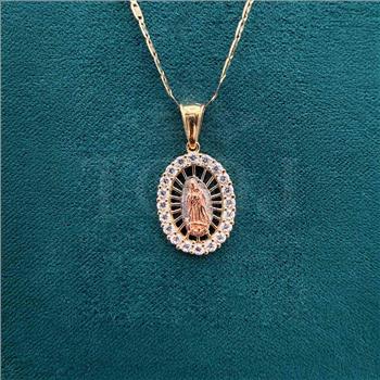 14K  Tri Color Gold Cubic zirconia Our Lady of Guadalupe Pendant