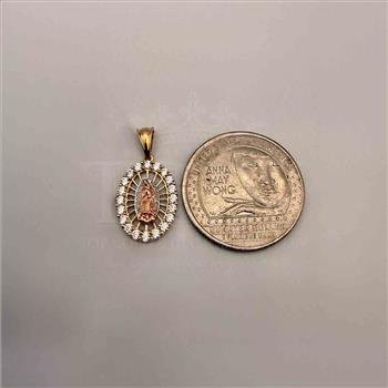 14K  Tri Color Gold Cubic zirconia Our Lady of Guadalupe Pendant