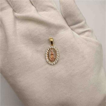 14K  Tri Color Gold Cubic zirconia Our Lady of Guadalupe Pendant