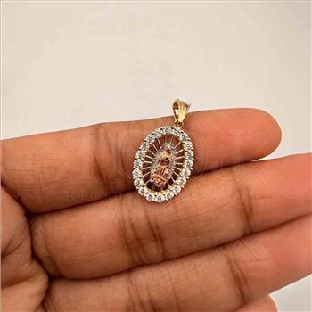 14K  Tri Color Gold Cubic zirconia Our Lady of Guadalupe Pendant