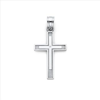 14K White Gold Latin Cross Pendant
