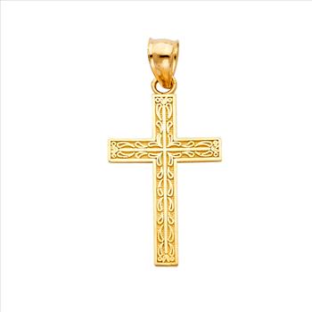 14K Yellow Gold Latin Design Cross Pendant