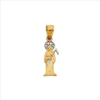 14K Two Tone Yellow and White Gold Devil Religious Pendant - 17 mm X 5 mm