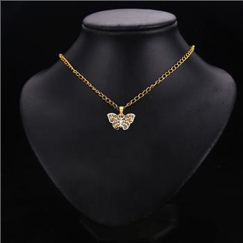 14K Two Tone White Yellow Gold Butterfly Pendant - 13 mm X 20 mm