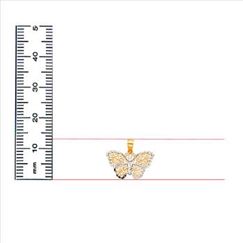 14K Two Tone White Yellow Gold Butterfly Pendant - 13 mm X 20 mm