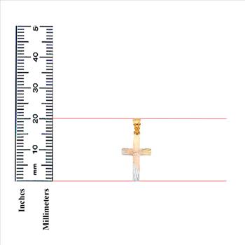 14K Tri Color Yellow Rose White Gold Religious Cross Stamp Pendant- 20 mm x 13 mm