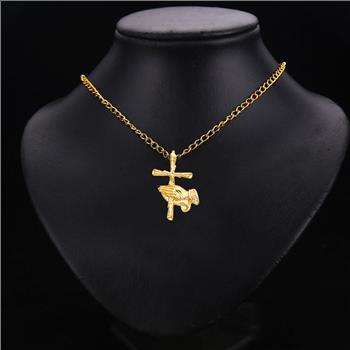 14K Yellow Gold Religious Praying Hand with Cross Pendant - 23 mm X 14 mm