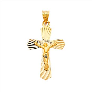 14K Yellow Gold Religious Crucifix Stamp Pendant - 28 mm X 20 mm