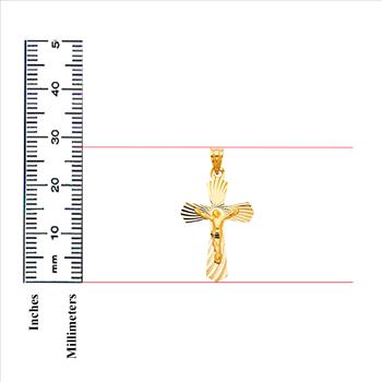 14K Yellow Gold Religious Crucifix Stamp Pendant - 28 mm X 20 mm