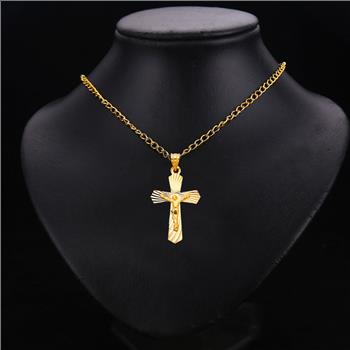 14K Yellow Gold Religious Crucifix Stamp Pendant - 28 mm X 20 mm