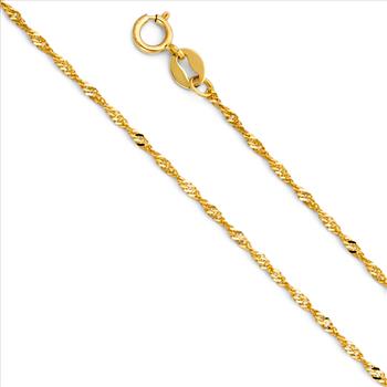 14K Yellow Gold Classic Cross Pendant with 1.2mm Singapore Chain - 22