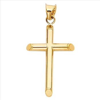 14K Yellow Gold Classic Cross Pendant with 1.2mm Singapore Chain - 22